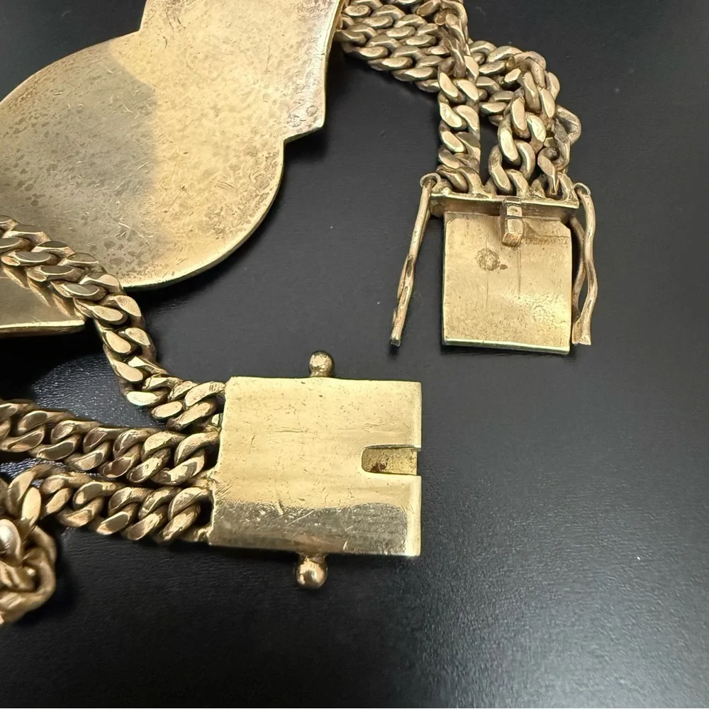 Vintage Saint Barbara Medallion Gold Triple Cuban Link Chain Religious Bracelet - Picture 6 of 16